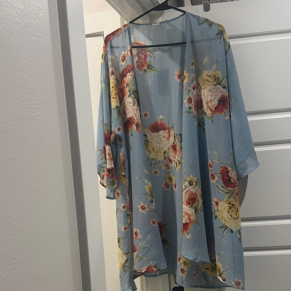 Floral Kimono Cardigan - Blue and Red